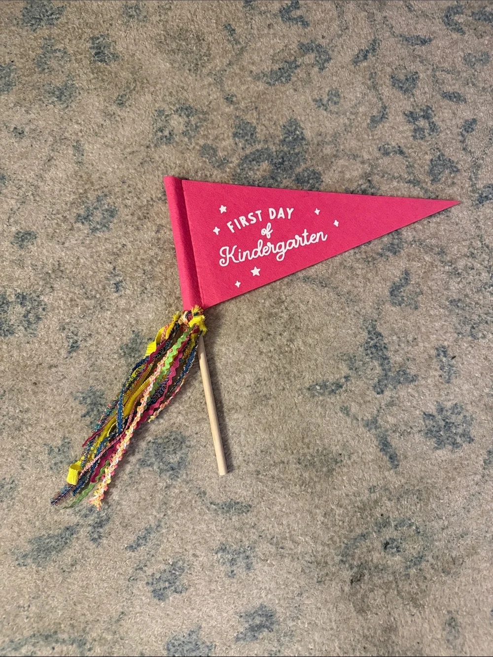 First Day of Kindergarten Pink Pennant Flag with Colorful Tassels